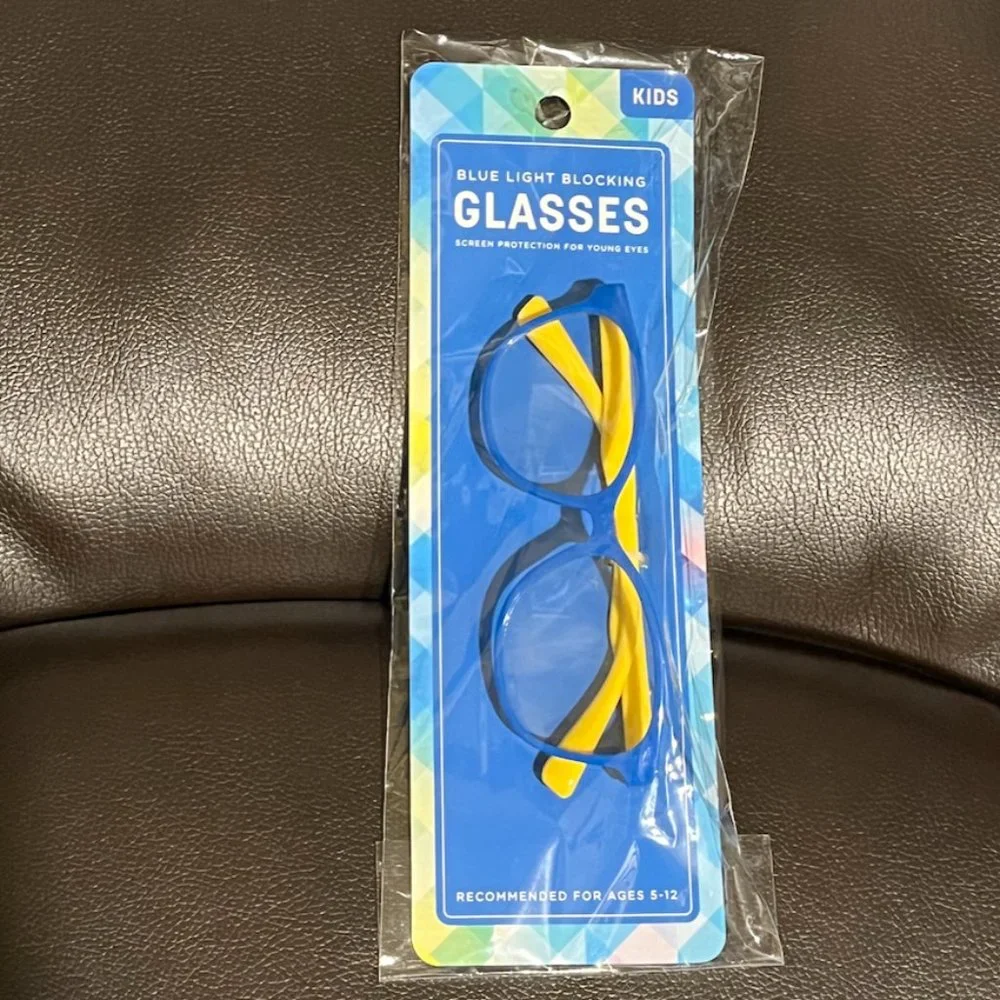 NWT Kids Blue Light Blocking Glasses, blue & yellow, ages 5-12